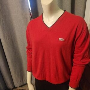 Napapijri Geographic Womens Sweatshirt Size XL Red V Neck Embroidered‎ Logo